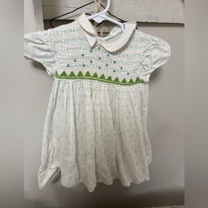 White and Green Smocked Baby Dress
